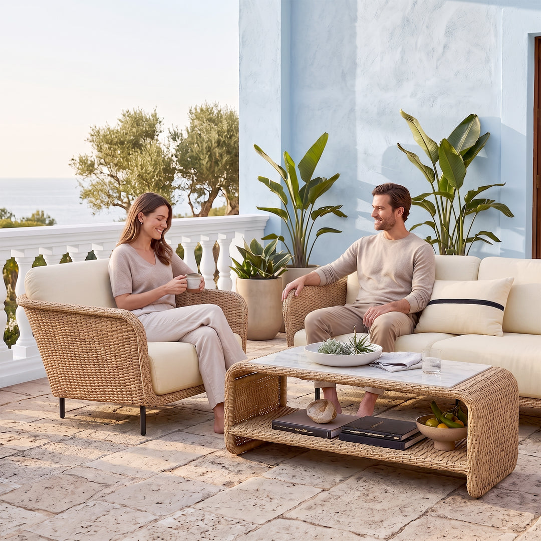 Alanna Outdoor Sofa Set 2 Seater, 1 Single seater and 1 Center Table (Light Brown)