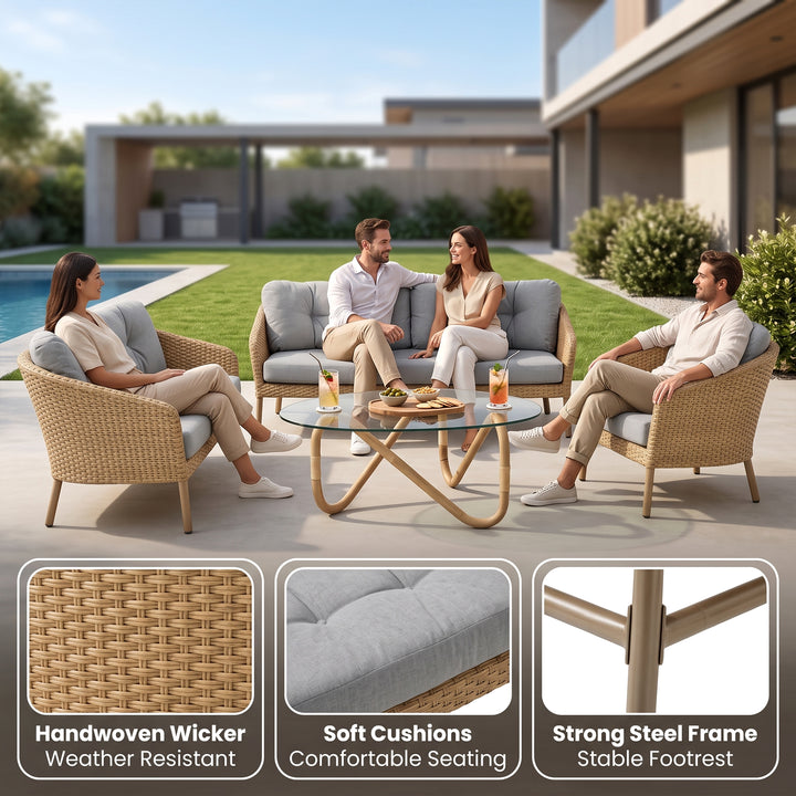 Luigi Outdoor Patio Sofa Set 3 Seater, 2 Seater 1 Single Seater and 1 Center Table  (Brown)