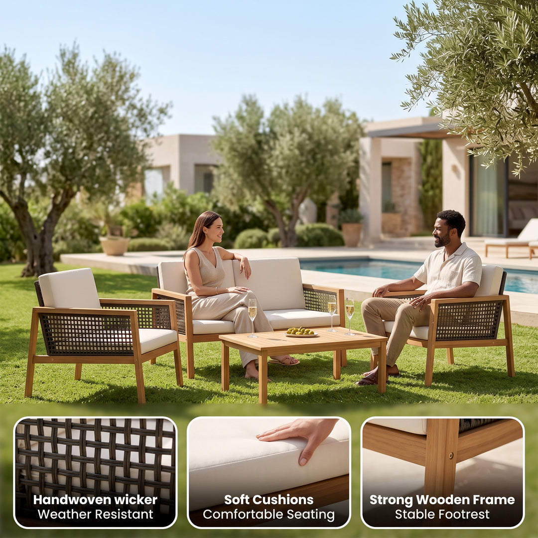 Baaz Outdoor Garden Balcony Sofa Set 2 Seater, 2 Single seater With Center Table (Brown)