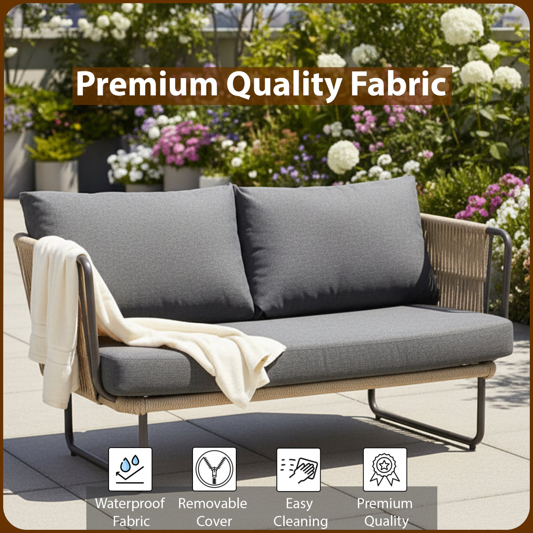 Belle Outdoor Garden Balcony Sofa Set 2 Seater , 2 Single Seater 1 Center Table Set (Dark Grey) Braided and Rope