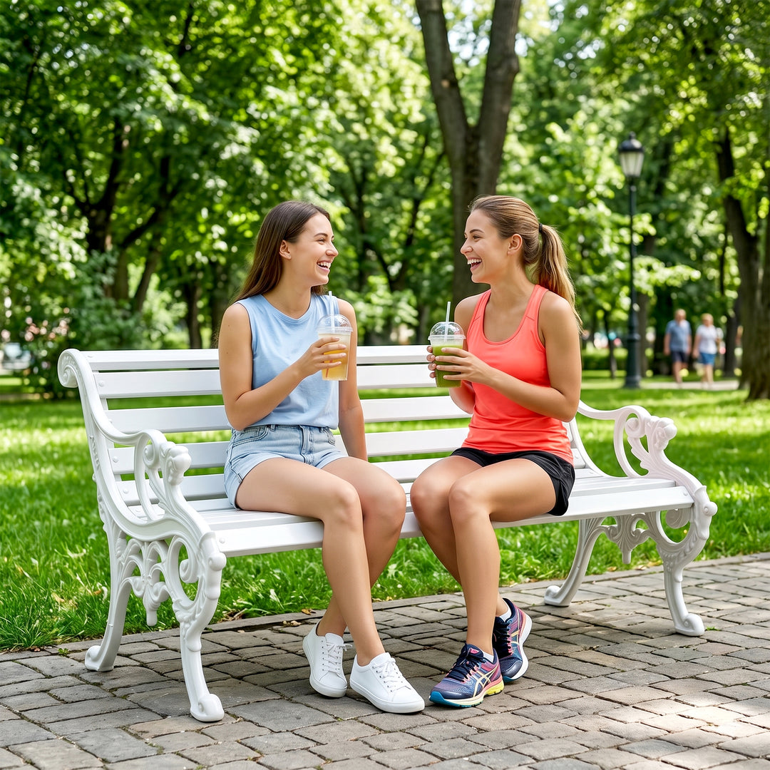 Zahraa Cast Iron 3 Seater Garden Bench for Outdoor Park - (White)