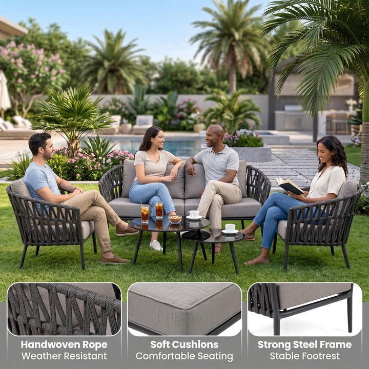 Legion Outdoor Sofa Set 2 Seater , 2 Single seater and 2 Center Table Set (Dark Grey) Braided & Rope