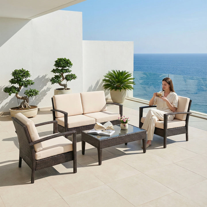Maisa Outdoor Sofa Set 2 Seater , 2 Single seater and 1 Center Table Set (Brown)