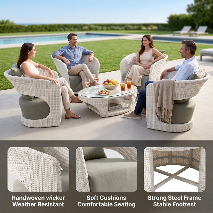 Arroz Outdoor Patio Seating Set 4 Single Seater and 1 Table Set (White)