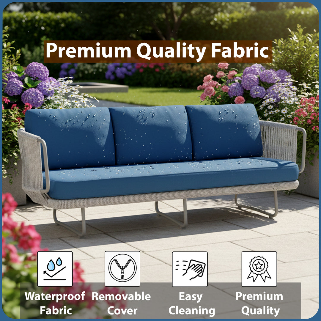 Astoir Outdoor Garden Balcony Sofa Set 3 Seater , 2 Single Seater and 1 Center Table Set Braid & Rope (Grey)