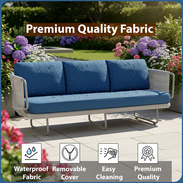 Astoir Outdoor Garden Balcony Sofa Set 3 Seater , 2 Single Seater and 1 Center Table Set Braid & Rope (Grey)