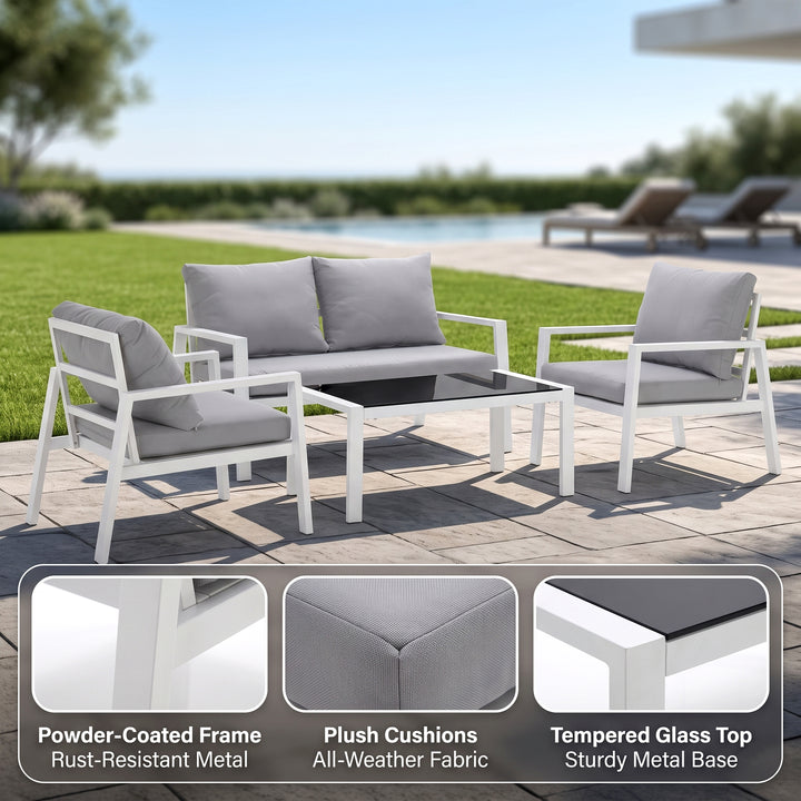 Dona Outdoor Sofa Set 2 Seater, 2 Single seater and 1 Center Table (White + Grey)