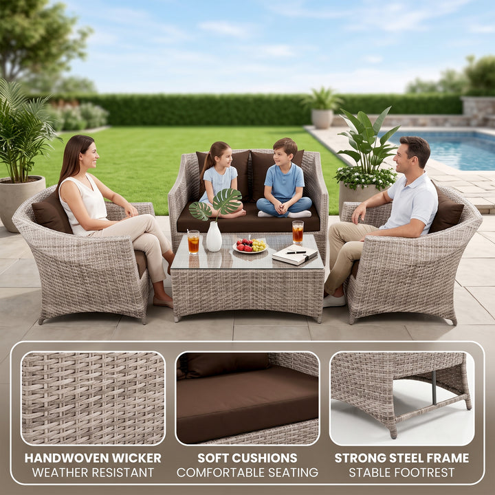 Gerardo Outdoor Sofa Set 2 Seater, 2 Single seater , 1 Center table (Seashell)