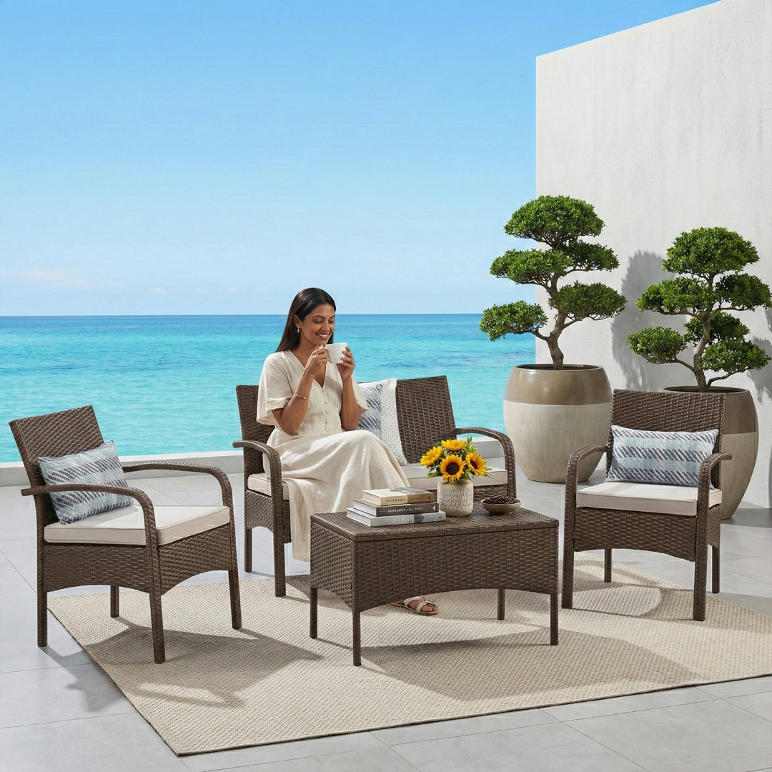 Canapa Outdoor Sofa Set 2 Seater , 2 Single seater and 1 Center Table Set (Brown)