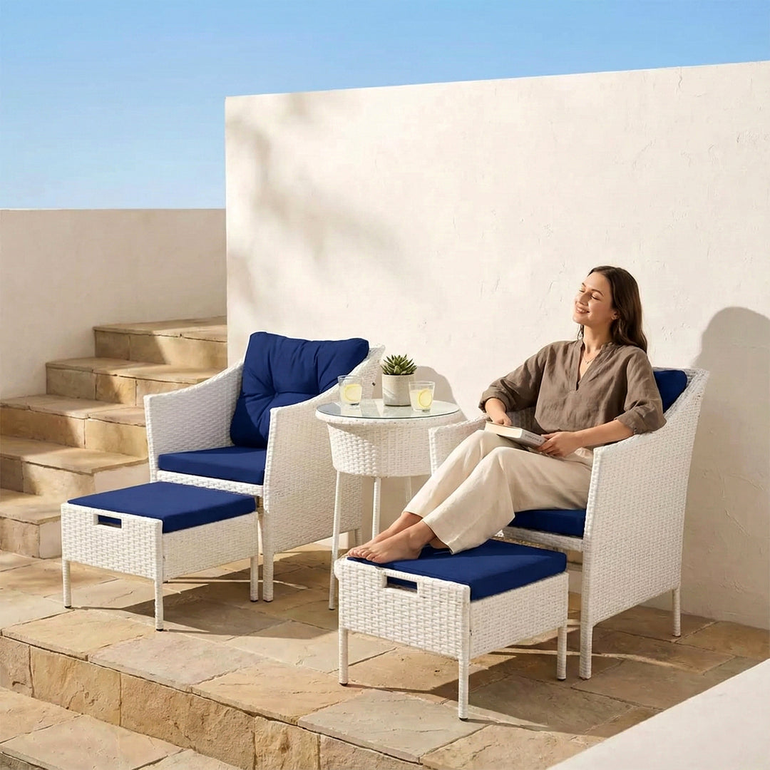 Karli Outdoor Sofa Set  2 Single seater with 2 ottoman and 1 Center Table (White)