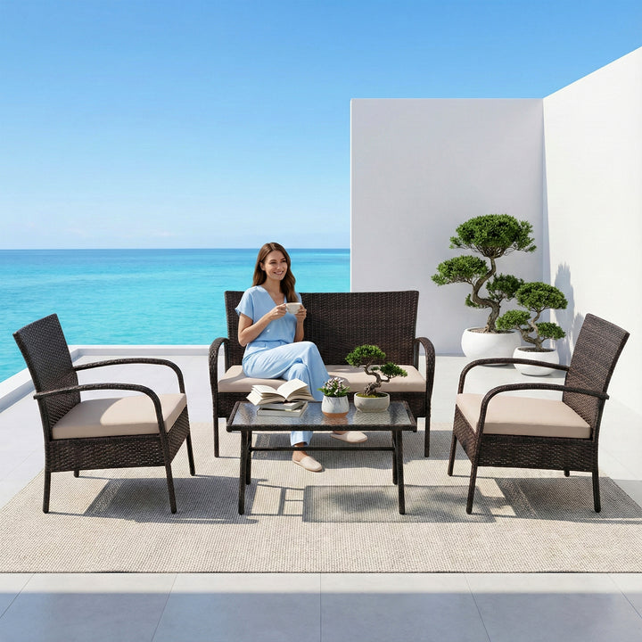 Bria Outdoor Sofa Set 2 Seater , 2 Single seater and 1 Center Table Set (Brown)