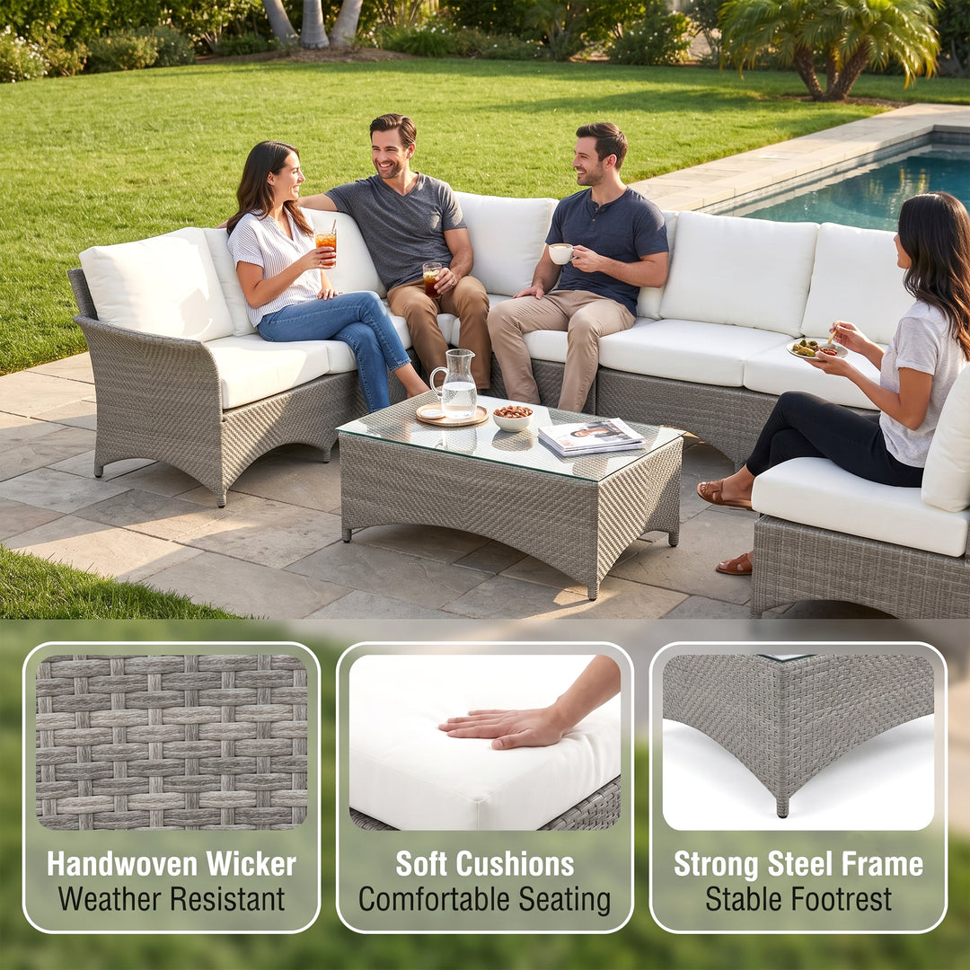 Vito Outdoor Patio Sofa Set 7 seater and 1 Center Table (cream)