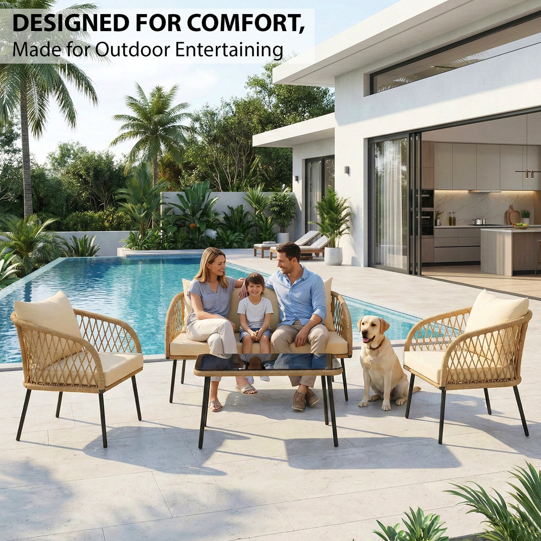 Kanto Outdoor Garden Balcony Sofa Set 2 Seater , 2 Single Seater 1 Center Table Braided and Rope