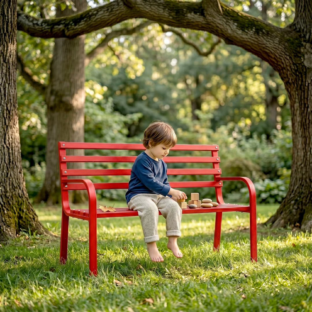 Nester Metal 2 Seater Garden Bench for Outdoor Park - (Red)