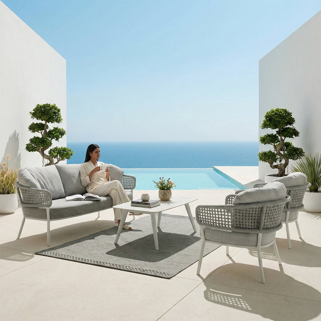 Zion Outdoor Sofa Set 3 Seater , 2 Single seater and 1 Center Table Set (Grey) Braided & Rope