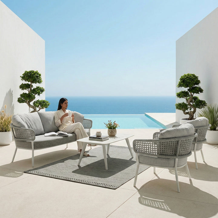 Zion Outdoor Sofa Set 3 Seater , 2 Single seater and 1 Center Table Set (Grey) Braided & Rope