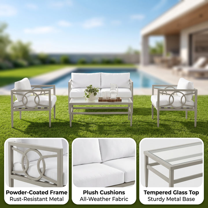 Duval Outdoor Sofa Set 2 Seater , 2 Single seater and 1 Center Table (White)