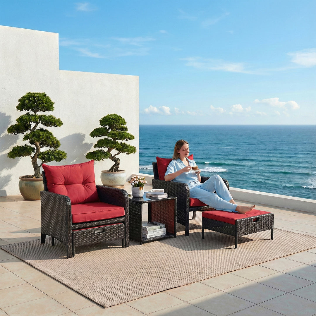 Sofani  Outdoor Sofa Set  2 Single seater with 2 ottoman and 1 Center Table (Black)