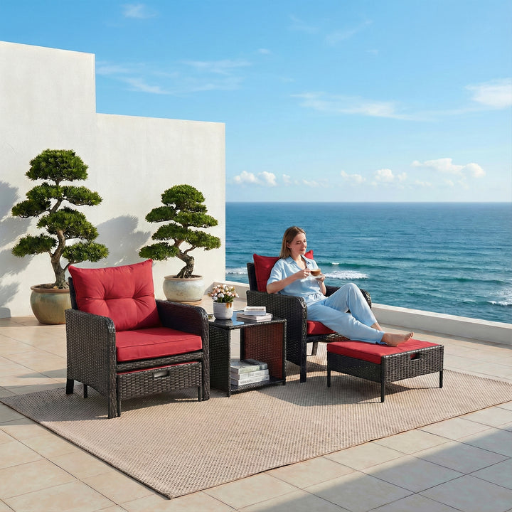 Sofani  Outdoor Sofa Set  2 Single seater with 2 ottoman and 1 Center Table (Black)