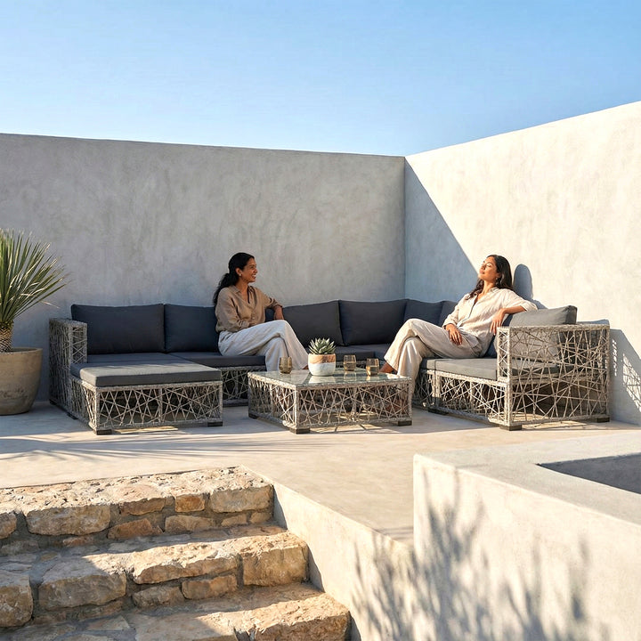 Myca Outdoor Garden Balcony Sofa Set 6 Seater with 1 Ottoman and 1 Center Table Set (Grey)