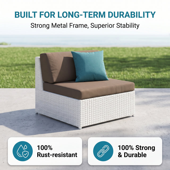 Ferri Outdoor Patio Sofa Set 6 Seater , 1 Footstool , 1 Side table and 1 Center Table (White)