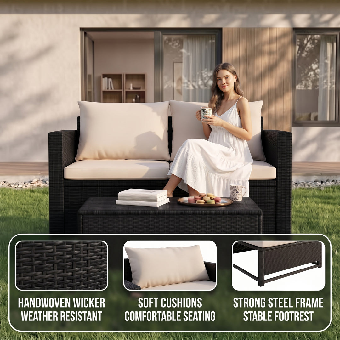 Girolamo Outdoor Sofa Set 2 Seater and 1 Center Table (Black + Beige)