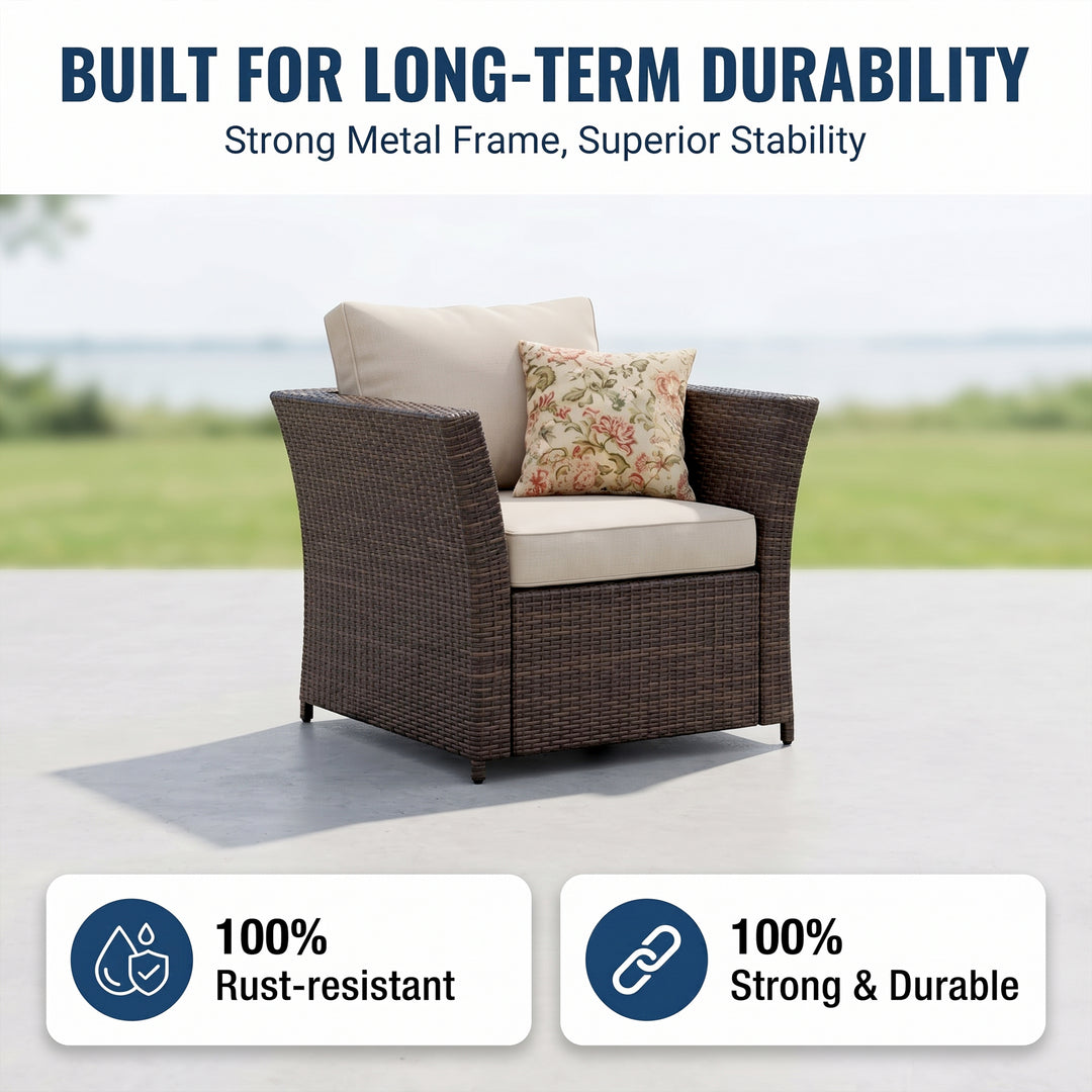 Enorson Outdoor Garden Balcony Sofa Set 2 Three Seater, 2 Single Seater With 2 Ottoman and 2 Center Table Set (Brown)