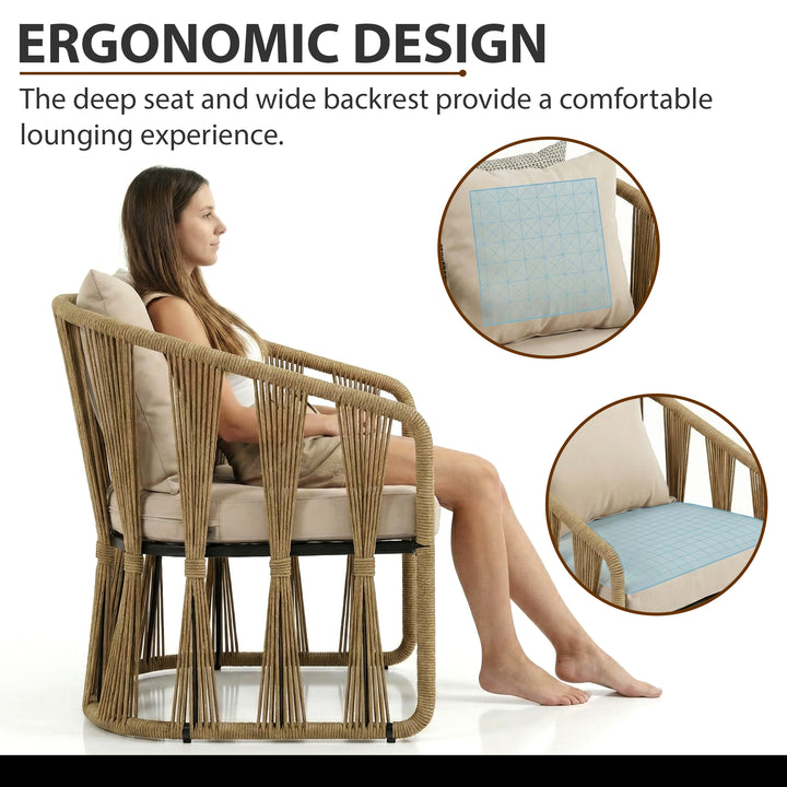 Varqo Outdoor Patio Seating Set 2 Chairs and 1 Table Set Braided & Rope