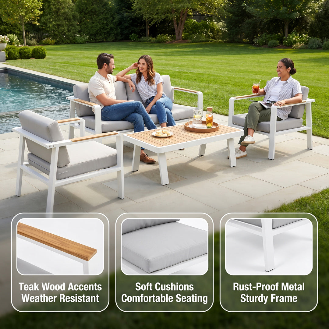 Marino Outdoor Sofa Set 2 Seater , 2 Single seater and 1 Center Table (White)