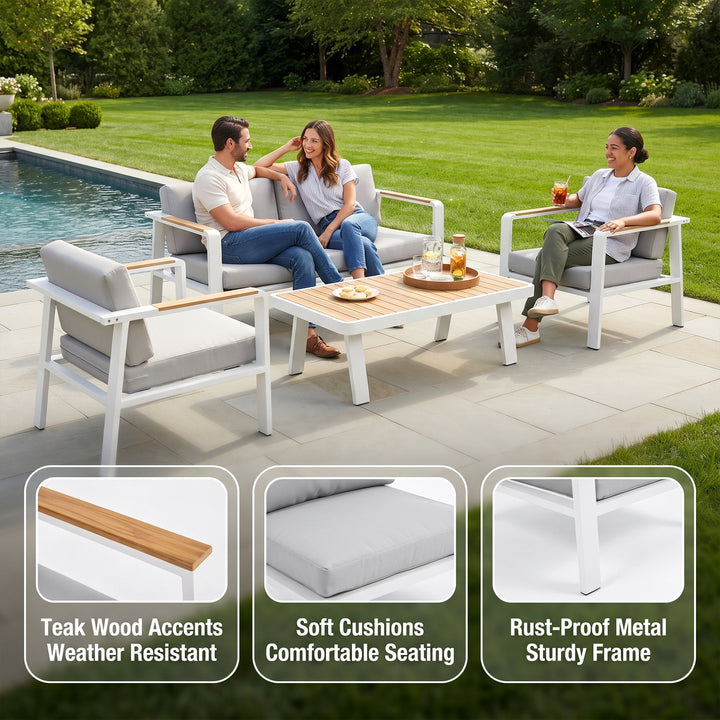 Marino Outdoor Sofa Set 2 Seater , 2 Single seater and 1 Center Table (White)