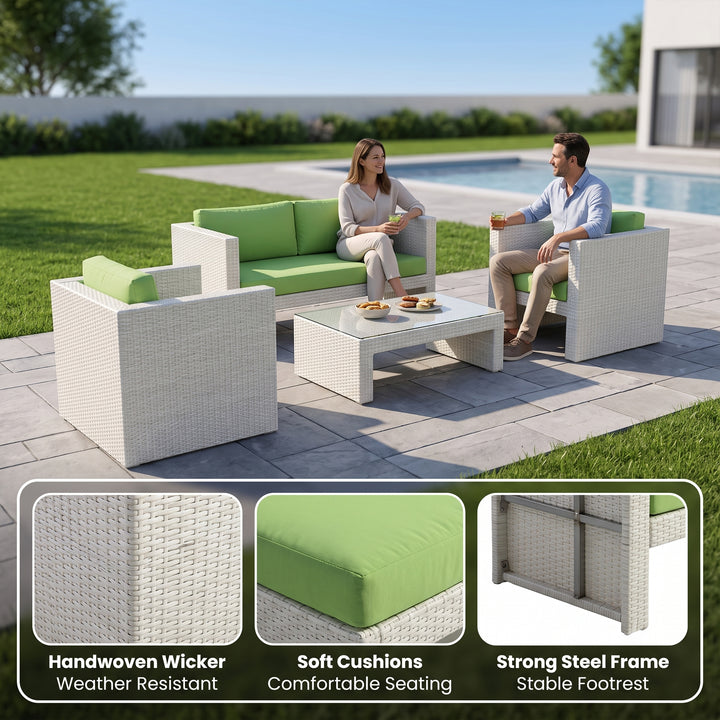 Gucci Outdoor Garden Balcony Sofa Set 2 Seater , 2 Single seater and 1 Center Table Set (White)