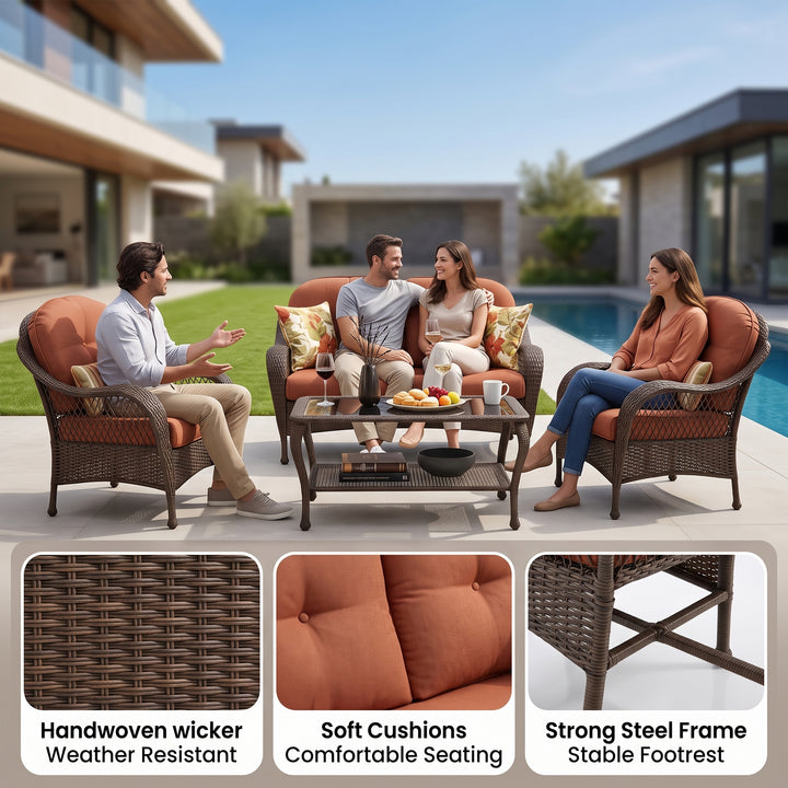 Dona Outdoor Sofa Set 2 Seater, 2 Single seater and 1 Center Table (Dark Brown)