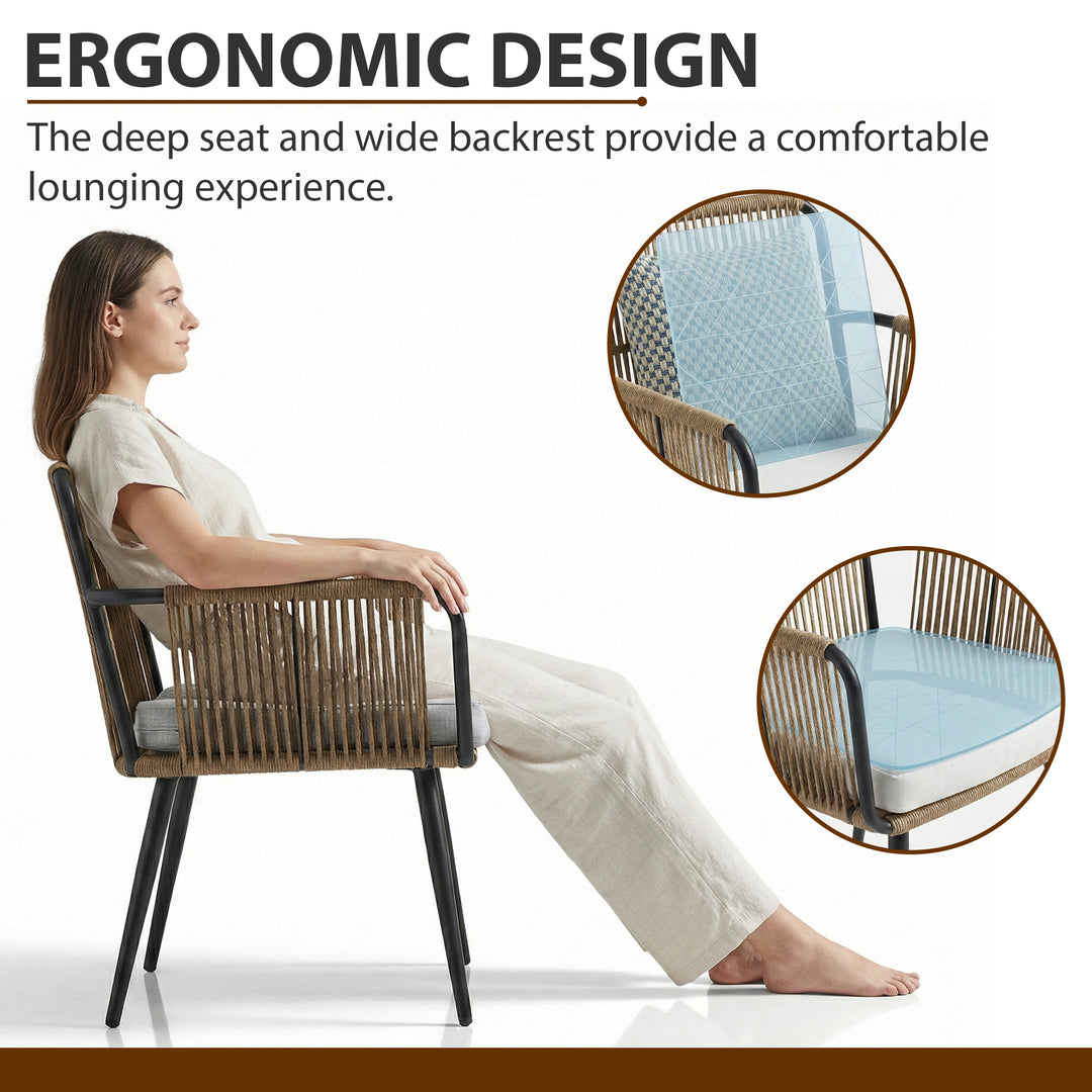 Susten Outdoor Patio Seating Set 2 Chairs and 1 Table Set (Tan) Braided & Rope