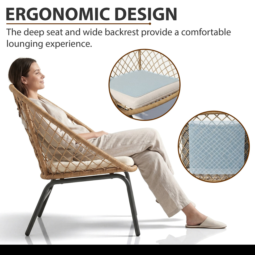 Lecco Outdoor Patio Seating Set 2 Chairs and 1 Table Set (Beige)