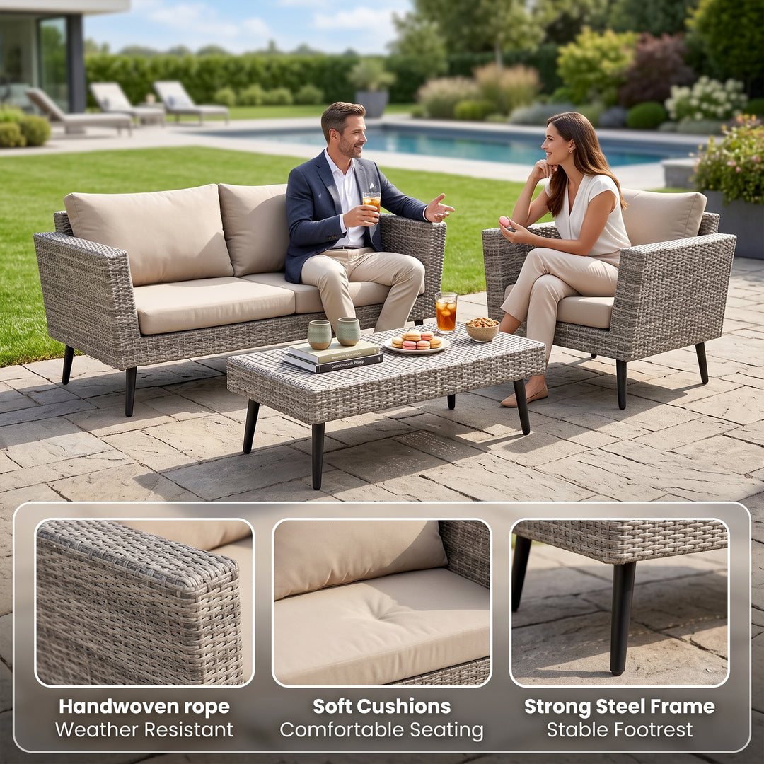 Bonfilia Outdoor Sofa Set 2 Seater, 2 Single seater and 1 Center Table (Seashell)