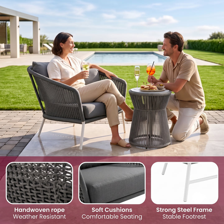 Aid Outdoor Patio Seating Set Single Chair and 1 Side Table Set (Grey) Braided & Rope