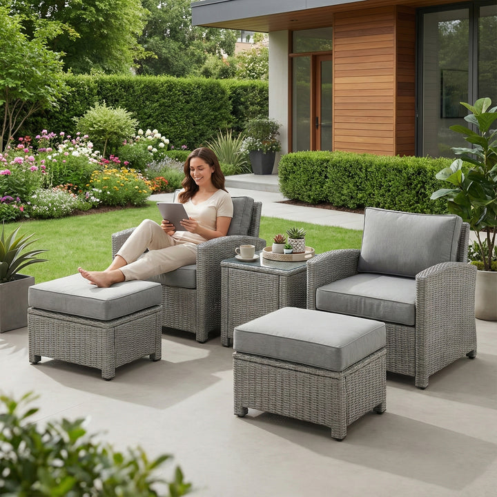 Reunica Outdoor Sofa Set  2 Single seater with 2 ottoman and 1 Center Table (Grey)