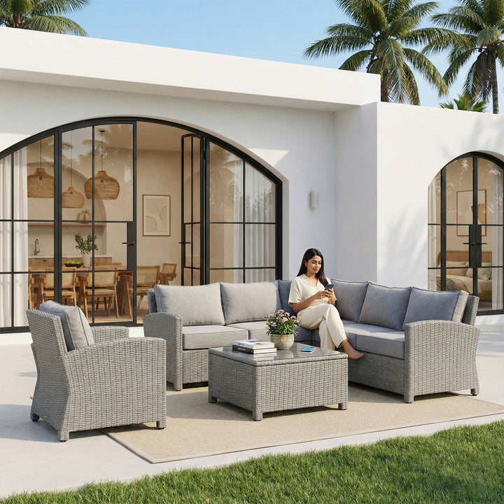 Nimbia Outdoor Patio Sofa Set 4 Seater and 1 Table With 1 Ottoman Set (Grey)