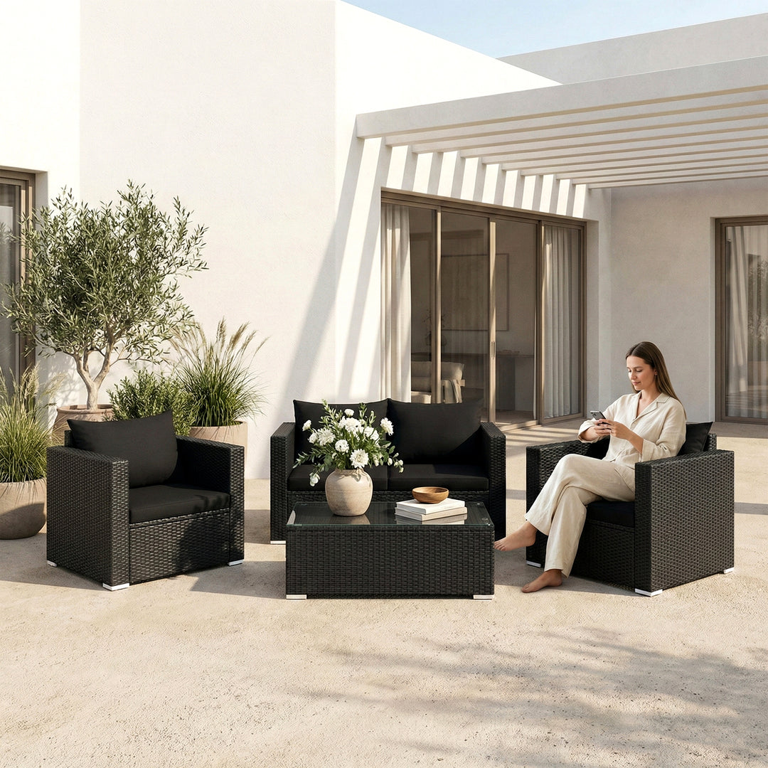 Gracia Outdoor Sofa Set 2 Seater, 2 Single seater and 1 Center Table (Black)