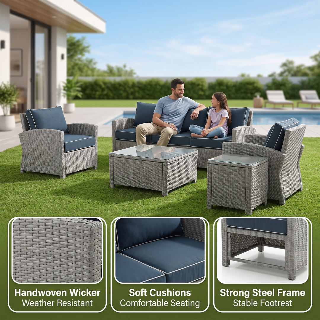 Krane Outdoor Garden Balcony Sofa Set 3 Seater, 2 Single seater, 1 Side table and 1 Center Table Conversation Set (Grey)