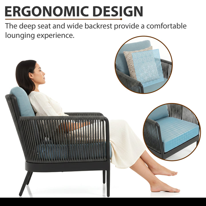 Conti Outdoor Patio Seating Set 2 Chairs and 1 Table Set (Grey) Braided & Rope