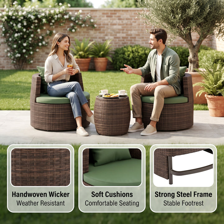 Leonora Outdoor Patio Sofa Set 2 Single Seater and 1 Table (Brown)