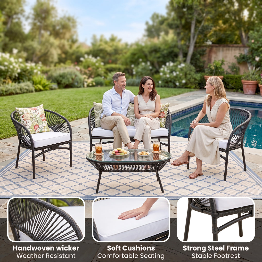 Amedea Outdoor Sofa Set 2 Seater , 2 Single seater and 1 Center Table (Black + White)