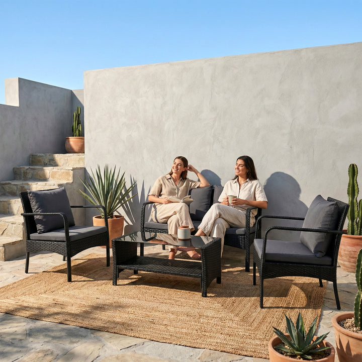 Feya Outdoor Sofa Set 2 Seater, 2 Single seater and 1 Center Table Set (Black)