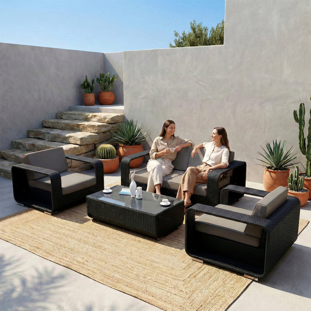 Akrivi Outdoor Sofa Set 2 Seater, 2 Single seater , 1 Center table (Black)