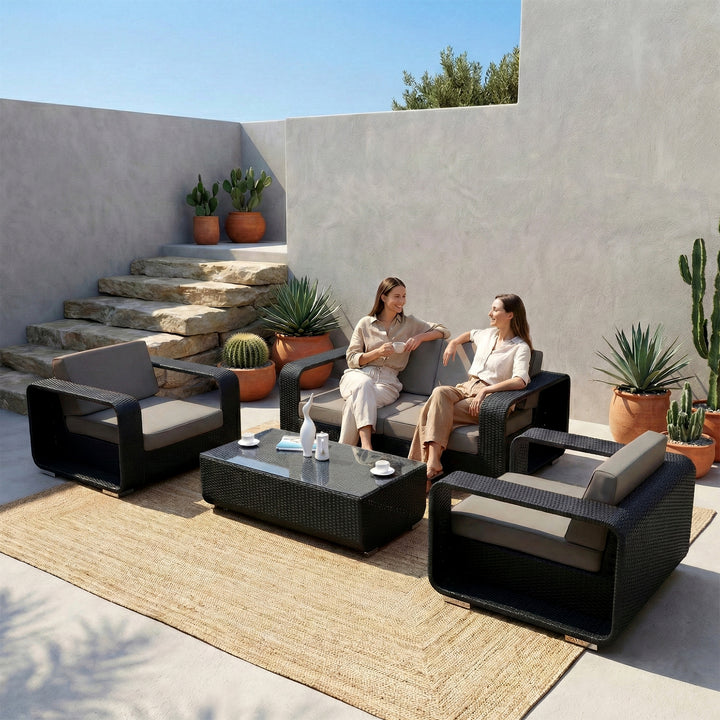 Akrivi Outdoor Sofa Set 2 Seater, 2 Single seater , 1 Center table (Black)