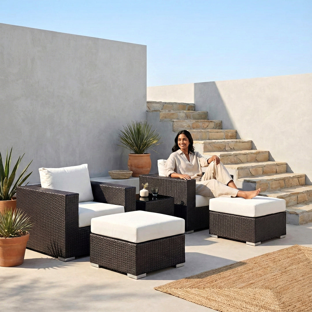 Balia Outdoor Sofa Set  2 Single seater with 2 ottoman and 1 Center Table (Brown)