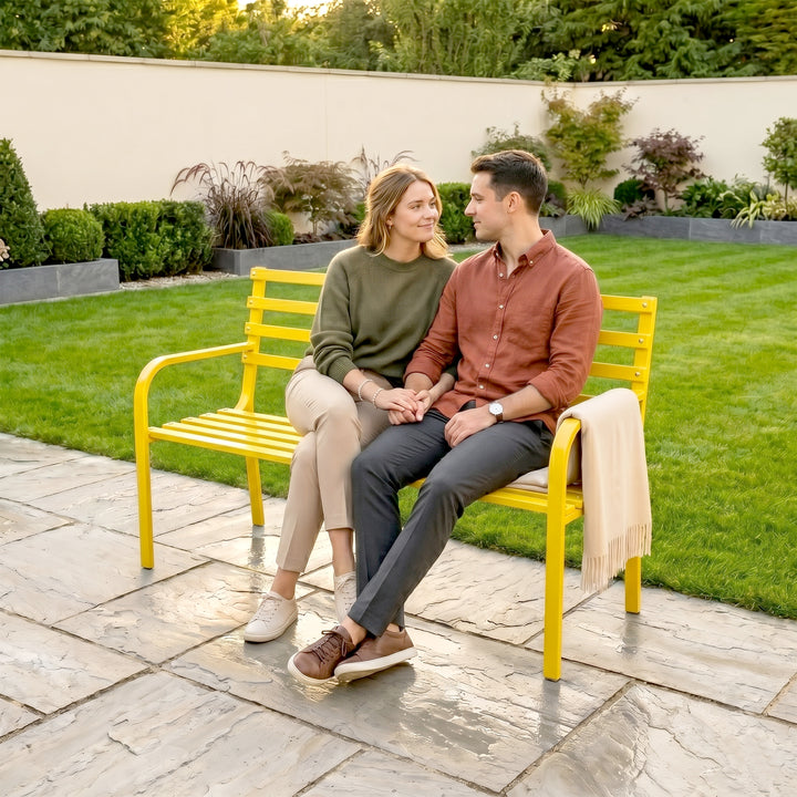 Vice Metal 3 Seater Garden Bench for Outdoor Park - (Yellow)