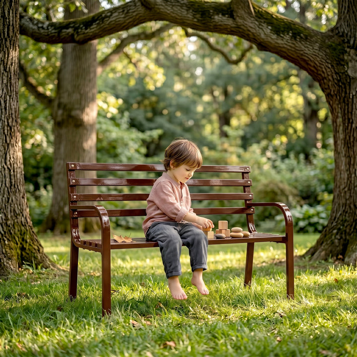 Nuevo Metal 2 Seater Garden Bench Outdoor Park - (Brown)