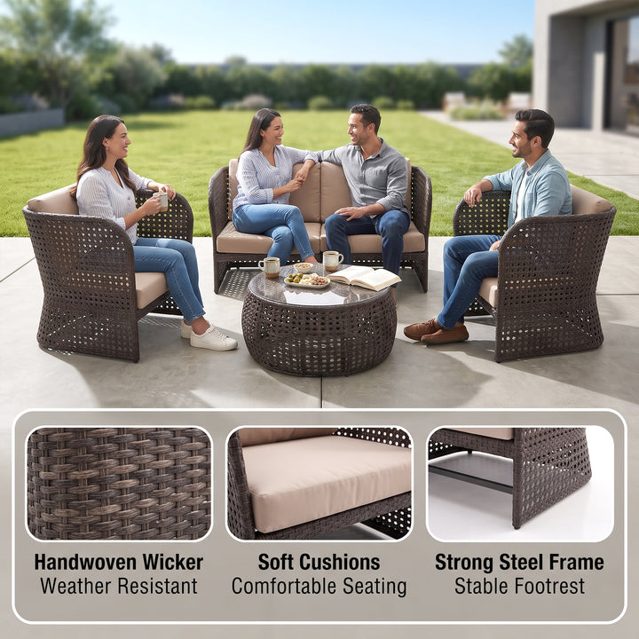 Lombardi Outdoor Sofa Set 2 Seater , 2 Single seater and 1 Center Table (Brown)